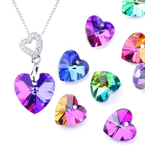 

14mm colorful charms love heart pendant crystal heart beads gems for women jewellery making earring necklace diy 12pcs/lot