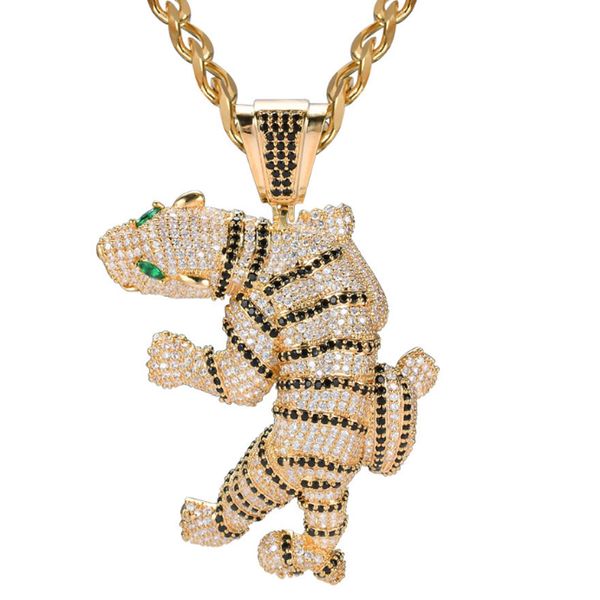 

zlxgirl jet enamel tiger shape animal pendant stainless steel jewelry perfect men's cubic zircon hip hop clothing jewelry, Bronze;silver