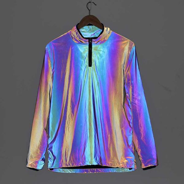

drop shipping autumn winter colorful reflective coats men stand collar pullover jacket man night reflect light hip hop jackets, Black;brown