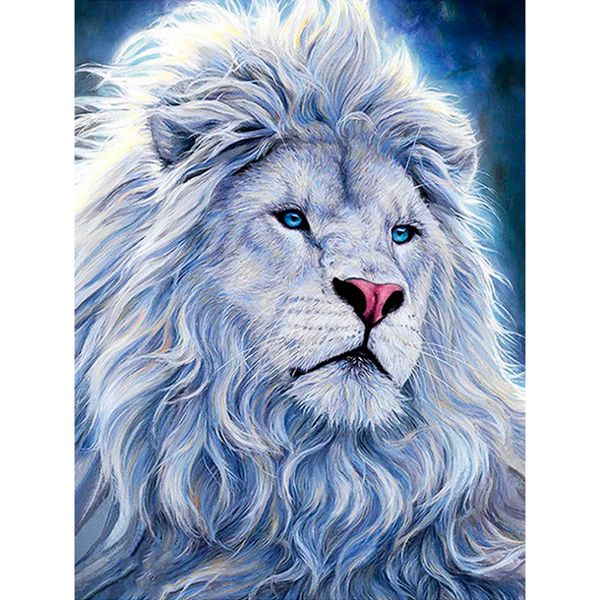 

5d diy diamond painting full drill round diamond embroidery white lion pattern rhinestone needlework cross stitch