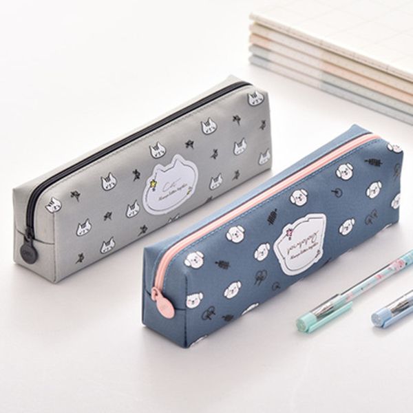 

маленькая кошка собака карандаш сумка простой тип один молния синий серый студенты пенал ткань канцелярские товары для хранения софи свет га