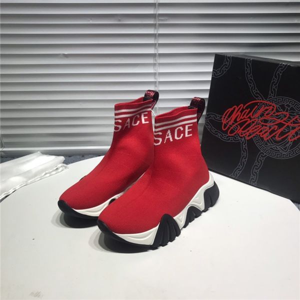 

luxury elastic boots ladies socks black boots knit boots fashion sneakers thick bottom shoes red one pedal sneakers large size v9