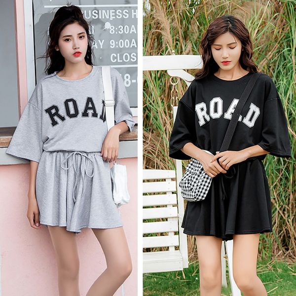 

women summer fashion lazy wind sport casual solid color t-shirt o-neck short sleeve wide leg pants two-piece set, White