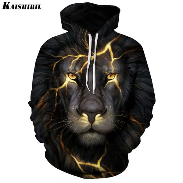 

kaishiril men's 3d hoodies funny sweatshirt men casual harajuku lion hoodie women couple creative hip hop pullovers, Black