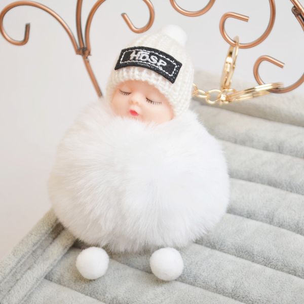 

dropshipping sleeping baby doll ball key chain car keyring holder bag pendant charm keychain plush fur new cute women key, Silver