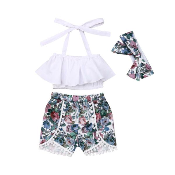 

new 3pcs baby kids girl flower tutu dress +shorts pants summer outfits clothes sets, White
