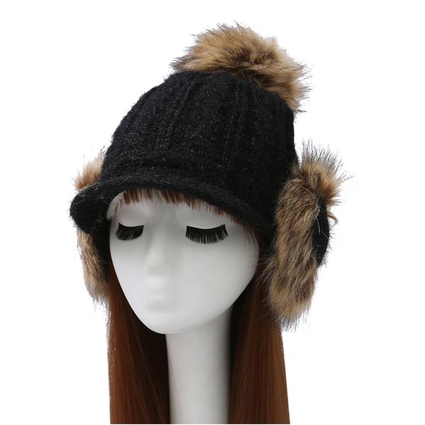 

winter knitted hats with ear flaps for women pompom plus fluffy bomber hats thicken warm earflap big hair ball cap gorros fur, Blue;gray