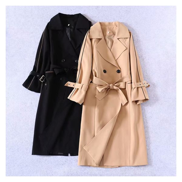 

женская осень замша тренчкот дамы long элегантный двойной брестед верхняя одежда женский регулируемый талии тонкий вскользь женщина пальто, Tan;black