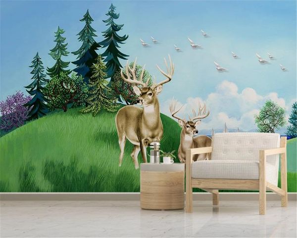 Carta da parati 3d per cucina Nordic Minimalista Foresta Alci Mare Veliero Sfondo Decorazione murale Pittura Carta da parati HD