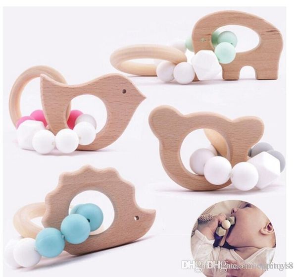 

baby teething bracelet toy animal shaped jewelry teether for baby organic beech wood silicone beads baby rattle stroller accessories pacifie