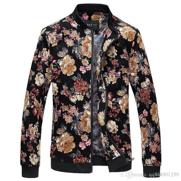 

jacket men 2019 autumn new plus-size jackets print trend casual baseball uniform stand collar thin coat size m-6xl men jacket, Black;brown