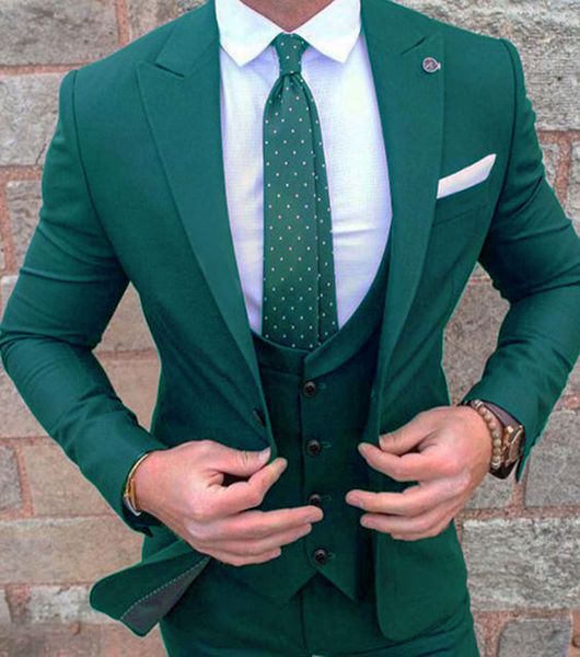 

new dark green wedding suits for men peak collar slim fit (jacket +vest+pants) custom made wedding groom prom tuxedos suits, White;black