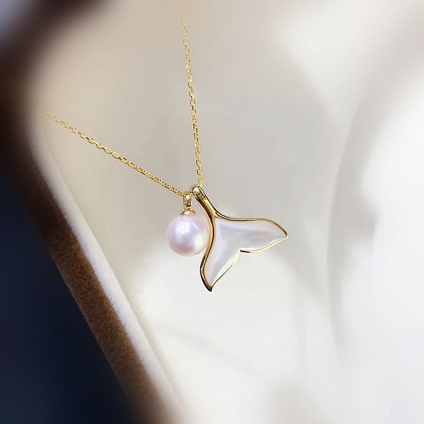 

сяо ин ватикан ватикан домой из 18к золота ювелирные изделия естественной морской жемчуг ожерелье русалки кулон ожерелье три износа, Silver