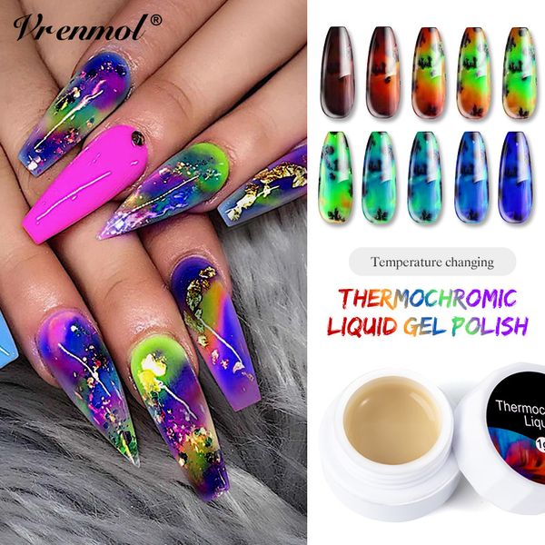 

vrenmol thermochromic liquid auroras nail color changing nail gel polish need black dark primer art tips gel ombre, Red;pink