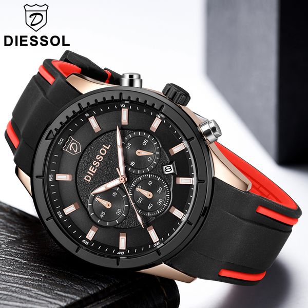 

diessol fashion mens watches analog quartz watch men rubber band waterproof sport wrist watch relogio masculino, Slivery;brown