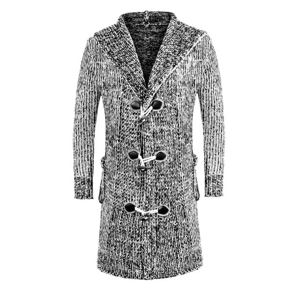 

men's sweaters men winter warm hooded long sweatercoat fashion style thicker casual cardigan size 3xl, White;black