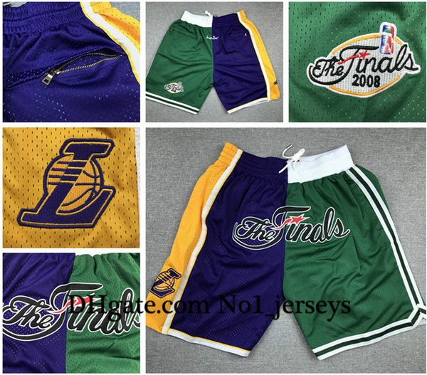 

new los angeles lakers boston celtics bird james just don stitched breathable pocket classic double fight basketball shorts, Black