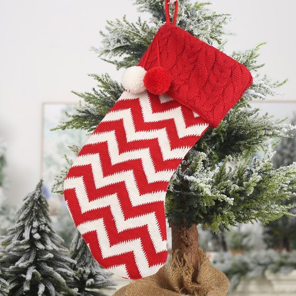 

knitted christmas stockings gift holders with two pom-poms xmas tree fireplace hanging ornaments decorations christmas socks