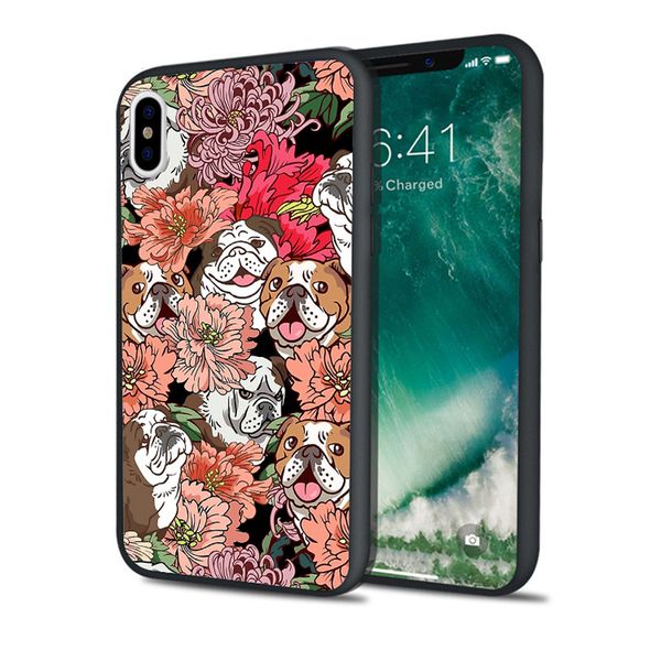 

capa luxury english bulldog flower phone case for iphone 11 pro xs max xr 8 7 6s plus 5s se 5 case black soft silicone tpu cover.