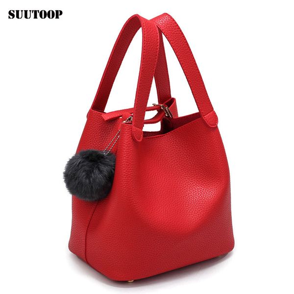 

женские сумки top-ручка сумка мода pu кожа сумки женской кисточка мех сумка болл черного малый ковш сумка femenino bolsa