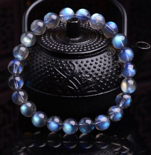 

10mm natural light stone blue crystal bracelet, Black