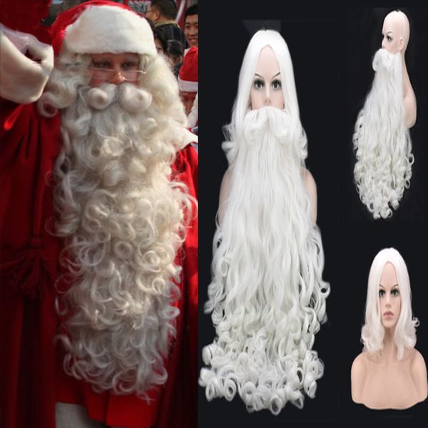 

christmas cosplay wig beard santa claus white curly long synthetic hair for women men halloween party cosplay prop, Black;red