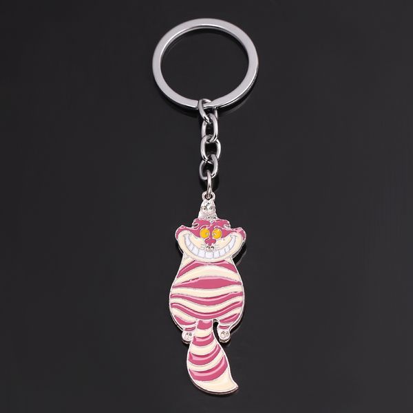 

wholesale cute cheshire cat keychains movie alice in wonderland metal keychain cartoon cheshire cat enamel keyring gifts jewelry, Silver