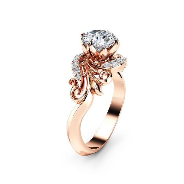 

fashion simple rose gold color women rings with white stone euramerican trendy flower zircon wedding rings elegant bride jewelry, Silver