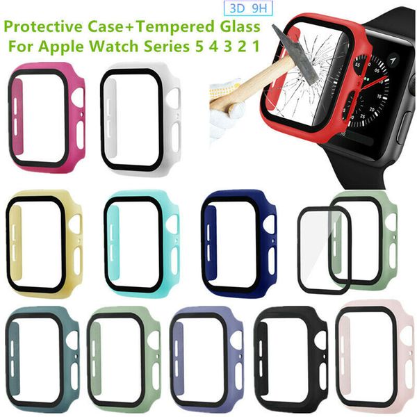 

Pc ca e and tempered film gla for apple watch 42mm 38mm 44mm 40mm cover iwatch 5 4 3 2 1 watch protective ca e