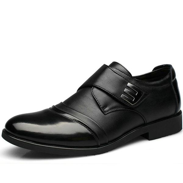 

new fashion mens slip on leather shoes loafers flat mens pointed toe business shoes wedding casual dress 452, Black