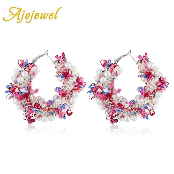 

ajojewel simulated pearl hoop earrings for women cute lace flower wreath ladies fashion jewelries earings wholesale, Golden