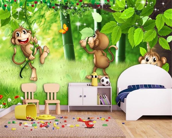 Carta da parati personalizzata con animali 3d Bellissimo paesaggio animale dei cartoni animati Camera dei bambini Sfondo Pittura murale Carta da parati decorativa HD