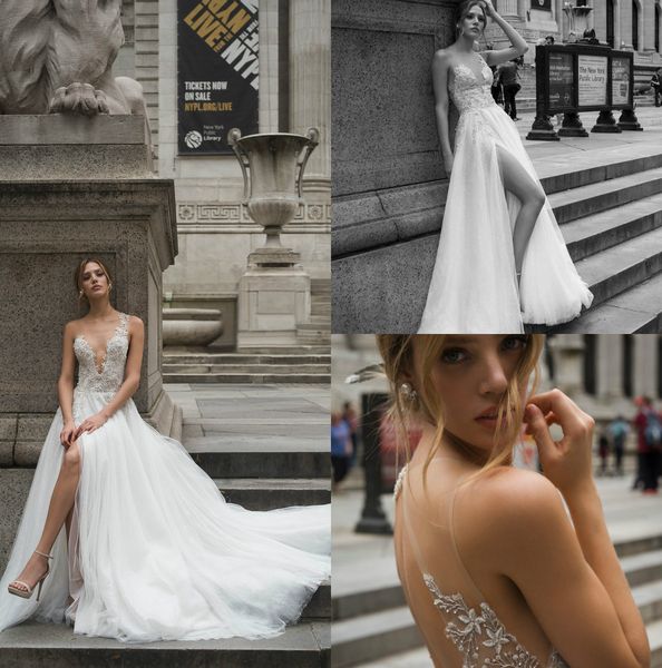 

сексуальная бедра щелевая свадебные платья sheer шеи простой линии свадебные платья полые назад плюс размер vestidos де noiva свадебное плат, White