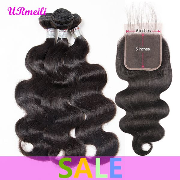 

malaysian body wave bundles with closure 5*5 lace closure raw virgin malaysian hair weave 4 bundles with closure body wave human remy hair, Black;brown