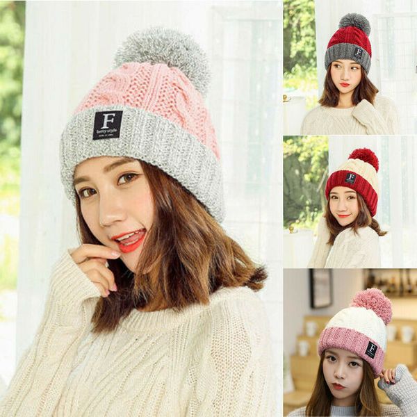 

дамы зима теплая енот мех pom pom мяч вязать шапочка лыжная шапочка bobble hat, Blue