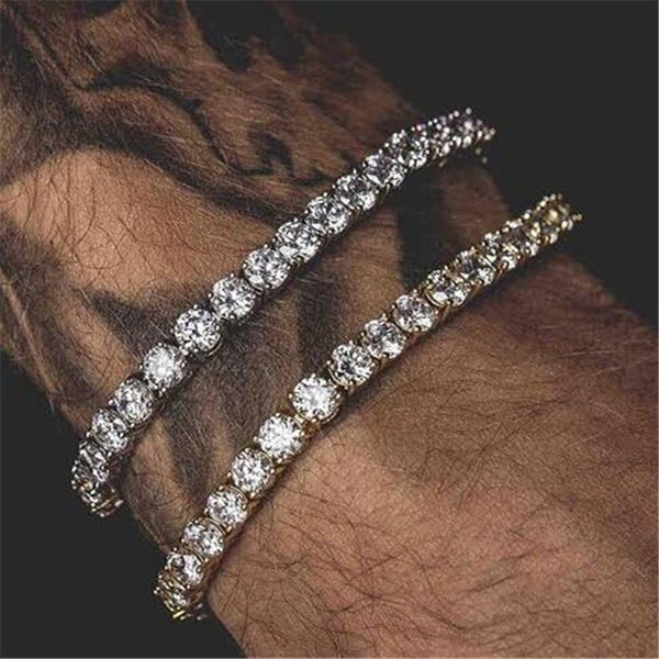 

hip hop bling iced out cubic zirconia bracelet tennis chain bracelets rhinestone women men 1 row cz link chain jewelry gold, Black