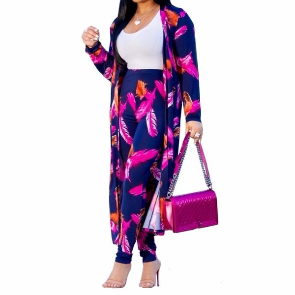 

piece two matching sets printed long sleeve 2 piece set women clothes long cardigan pants suits casual autumn winter outfits, White