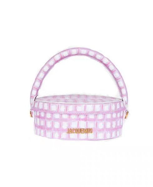 

2020 new niche design bag pink check portable round cake meal box bag ladies leather wallet cosmetic fashion bag
