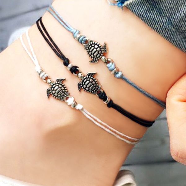 

women vintage summer beach turtle shaped charming foot chain female boho retro fashion statement ankle chain jewelry accessories, Red;blue