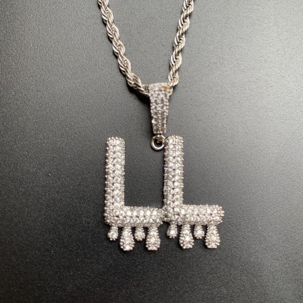 

vintage micro pave zircon initial letters pendant hip hop necklace men women necklace 26 letters alphabet pendant necklace, Silver