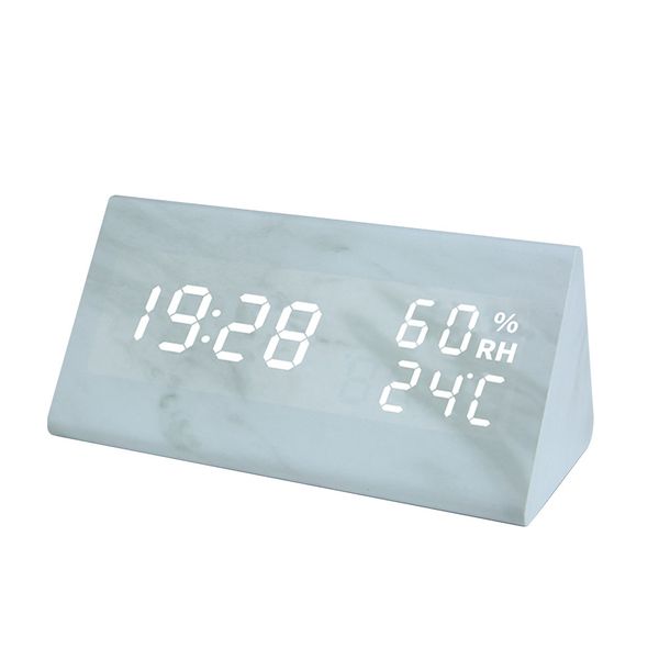 

marble vein bedside bedroom led electronic clock battery operated digital display voice control decorative usb powered square