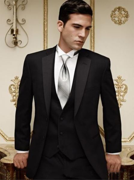

new arrival two buttons black groom tuxedo notch lapel business suits groomsman wedding suits bridegroom three pieces (jacket+pant+vest), Black;gray