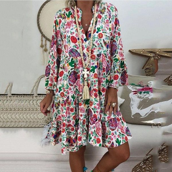 

yollmart vintage dress maxi dresses for women dress elegant bohemian beach women v-neck loose plus dresses, Black;gray