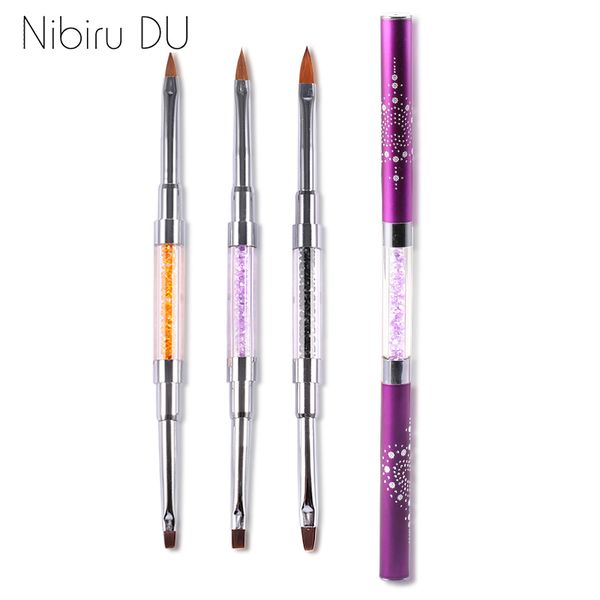 

dual-ended acrylic gel brush uv gel drawing brushes with cap acrylic rhinestone handle manicure nail art tool decoration, Yellow