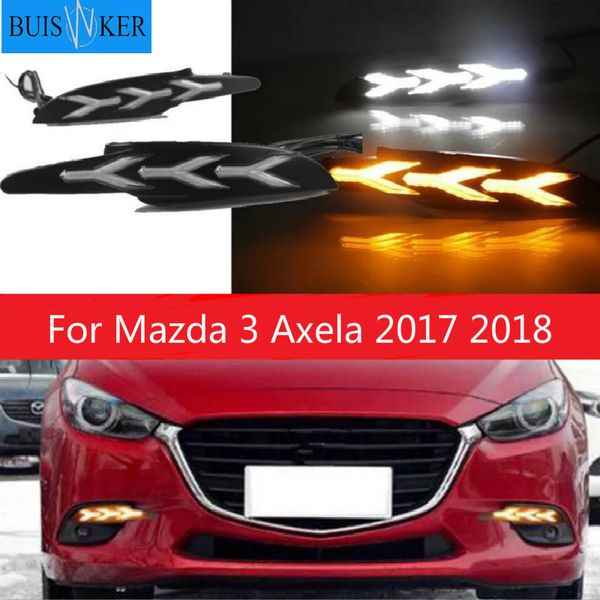 

car 1pair drl led daytime running light fog lamp with yellow flowing turning signal light for 3 axela 2020 2020