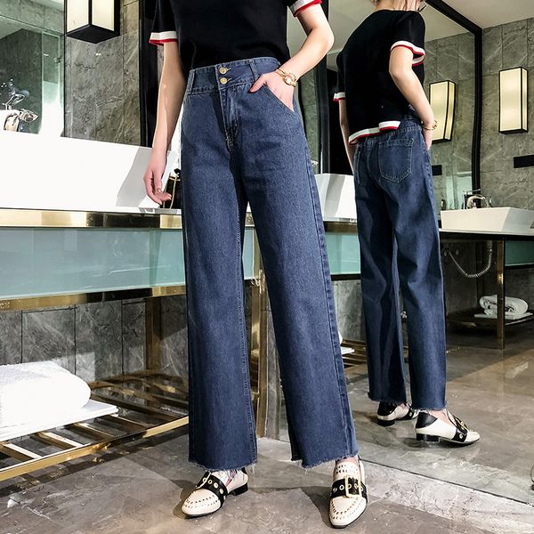 

5xl wide-legged loose straight denim pants female f0494, Blue