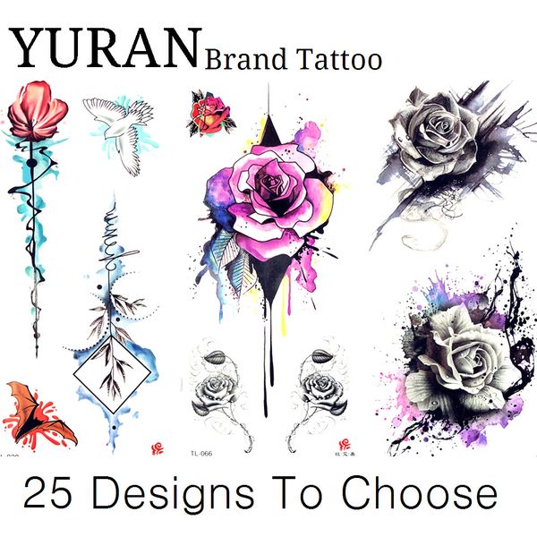 Acheter Tatouage Temporaire Sexy Aquarelle Dessin Rose Géométique Tatouage Autocollants Plage Fleur Femmes Filles Corps Poitrine Main Jambes Tatoo