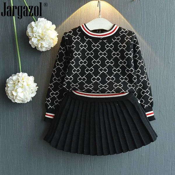 

2018 girls winter clothes set long sleeve sweater shirt and skirt 2 pcs clothing suit spring outfits for kids girl's clothes, White