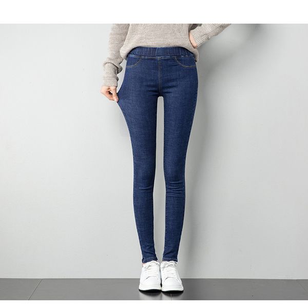 

jujuland women jeans plus size casual high waist summer autumn pant slim stretch cotton denim trousers for woman blue 257