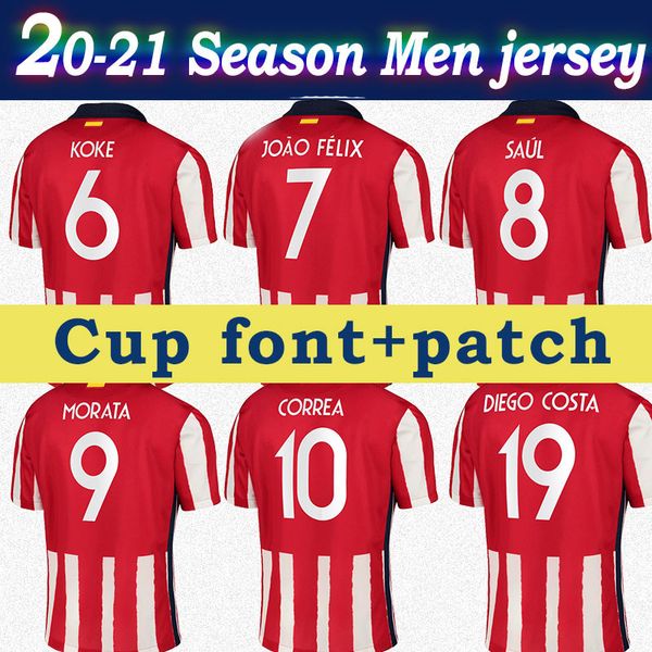 

cup font 20-21 madrid soccer jersey #7 joao felix #9 morata 20/21 men soccer shirt customized football shirt with league patch on sale, Black;yellow